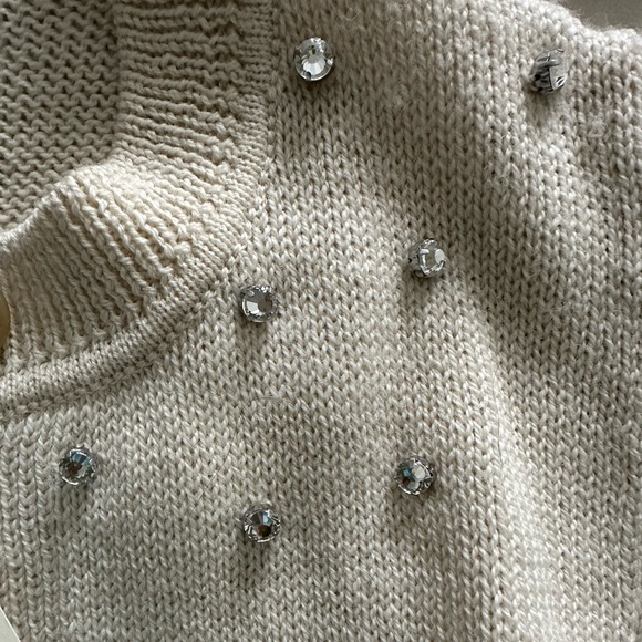 NWT Loeffler Randall Cream Kim Embellished Puff Sleeve Cardigan Sweater Size S - Picture 6 of 10